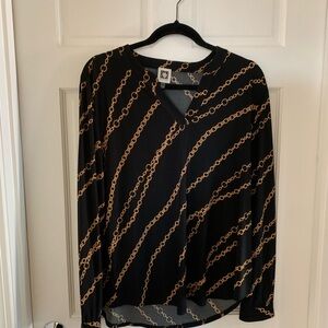 Anne Klein Black Chain Print Blouse